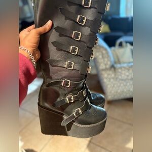 Black Buckle Platform Boots